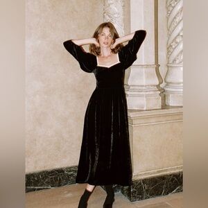 NWT Christy Dawn Peyton Black Velvet Midi Dress